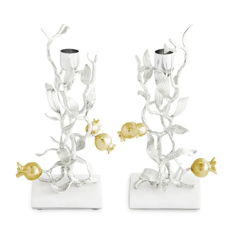 Michael Aram Pomegranate Silver and Gold Tone Candleholders, Set of 2