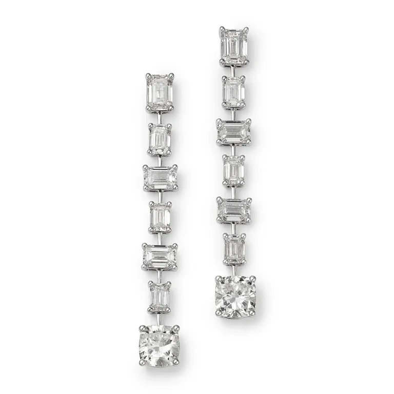 Luxe Collection Certified Lab Grown Diamond Mixed Cut Drop Earrings in 14K White Gold, 12.0 tcw