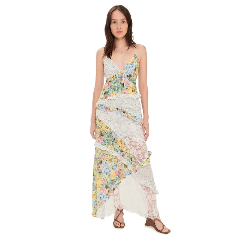 For Love & Lemons Rosalyn Maxi Dress Yellowblue L