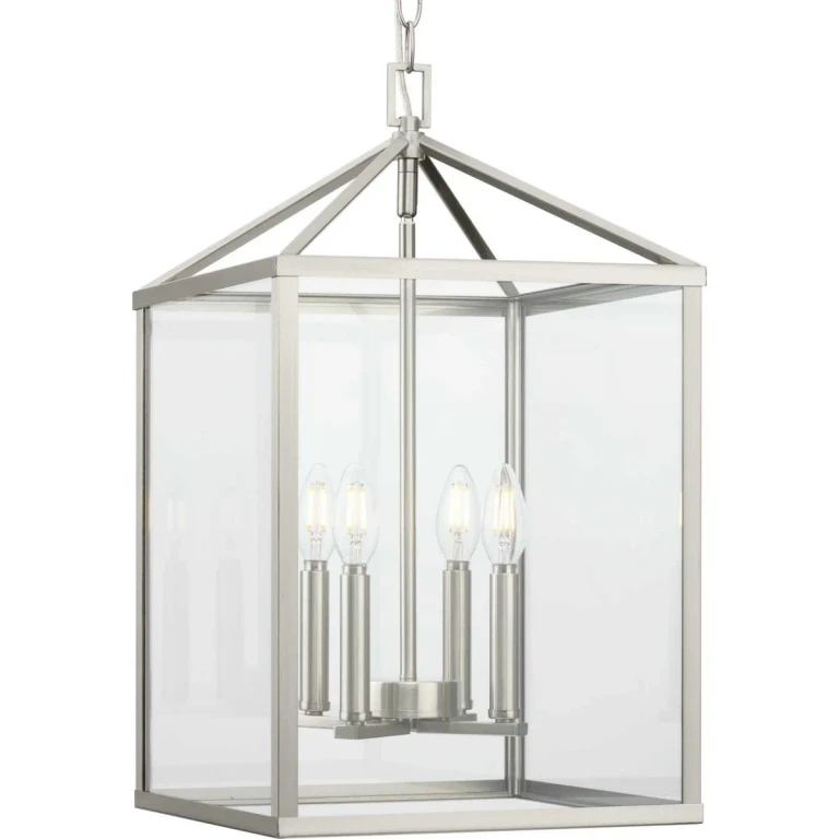 Brushed Nickel Four Light Foyer Pendant from the Hillcrest Collection