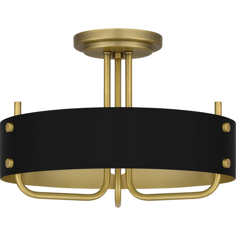 Aged Brass Three Light Semi Flush Mount from the Madden Collection