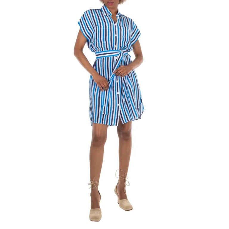 Burberry Short Sleeve Striped Pattern Silk Dress
