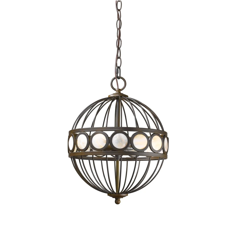 Aria 3-Light Oil-Rubbed Bronze Globe Pendant With Mother Of Pearl Accents