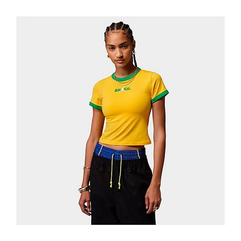 Jordan Women's Brazil Graphic Crewneck T-Shirt in Varsity Maize/Lucky Green Size: XS
