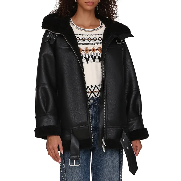Avec Les Filles Faux Shearling Hooded Coat