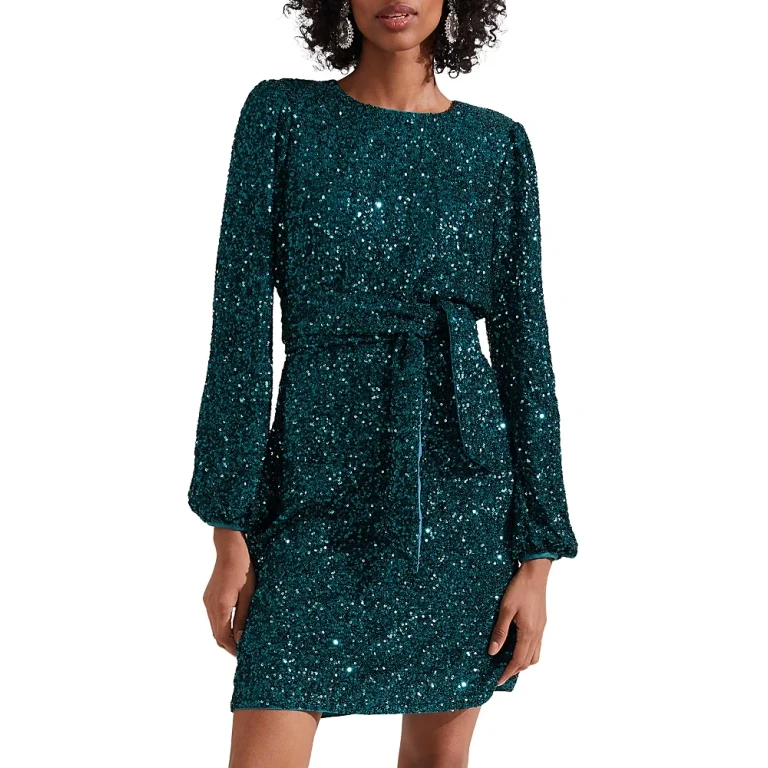 Hobbs London Bette Tie-Waist Sequin Dress
