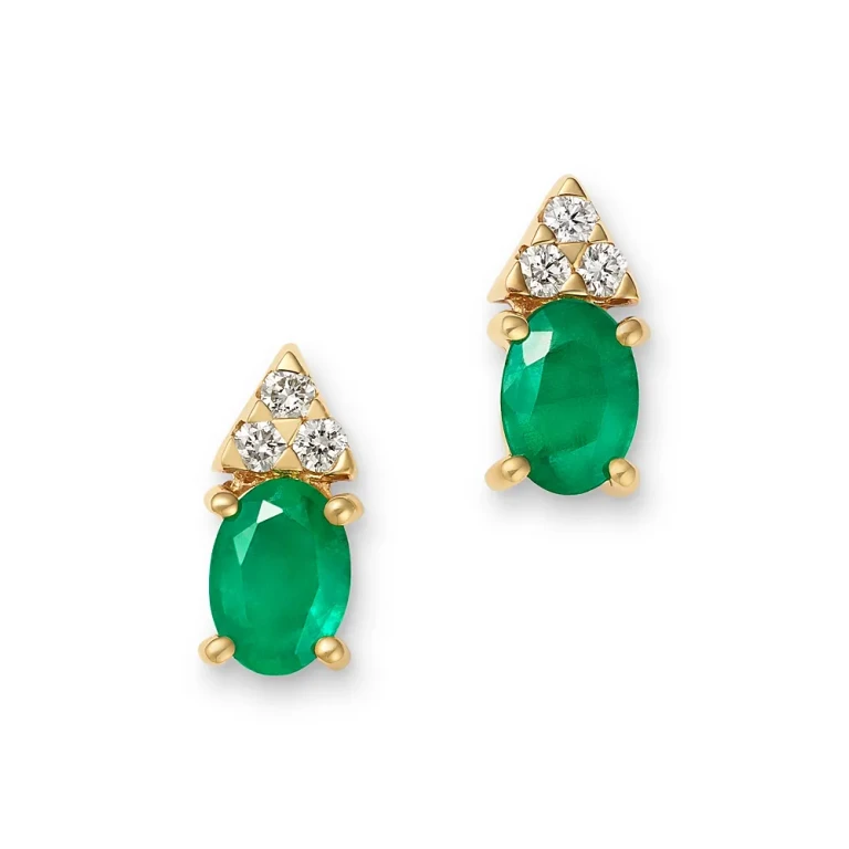 Emerald & Diamond Stud Earrings in 14K Yellow Gold