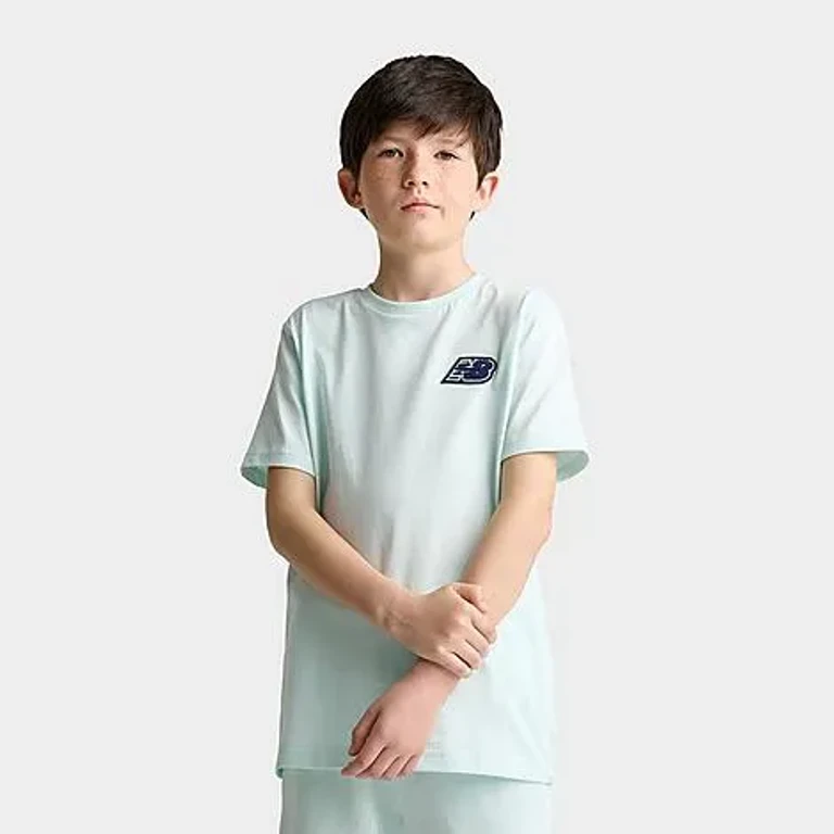 New Balance Boys Big Kids Chenille Logo T-Shirt in Glint Blue Size: Small
