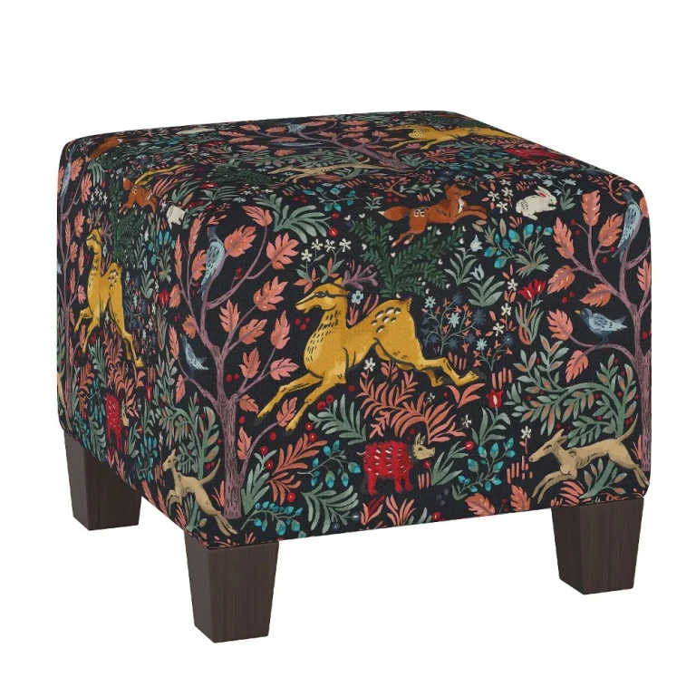Blaire Navy Frolic Square Ottoman