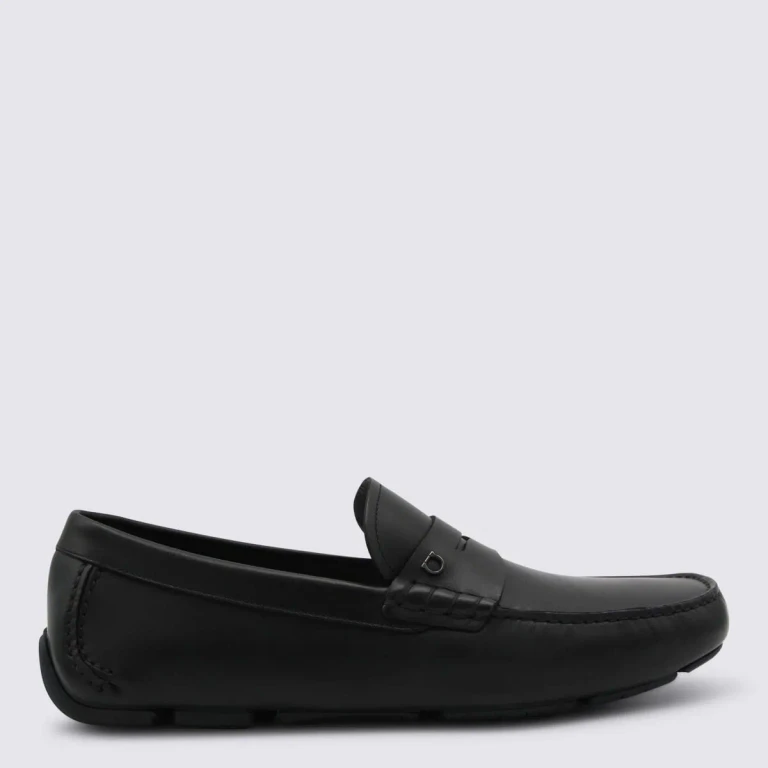 Ferragamo Black Leather Timothy Loafers