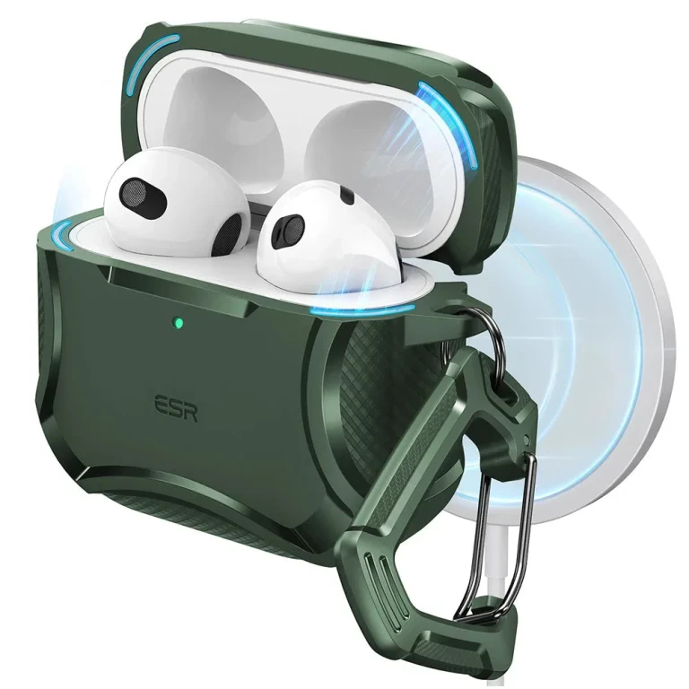 Funda ESR Cyber Tough para AirPods 4 con HaloLock - Verde bosque
