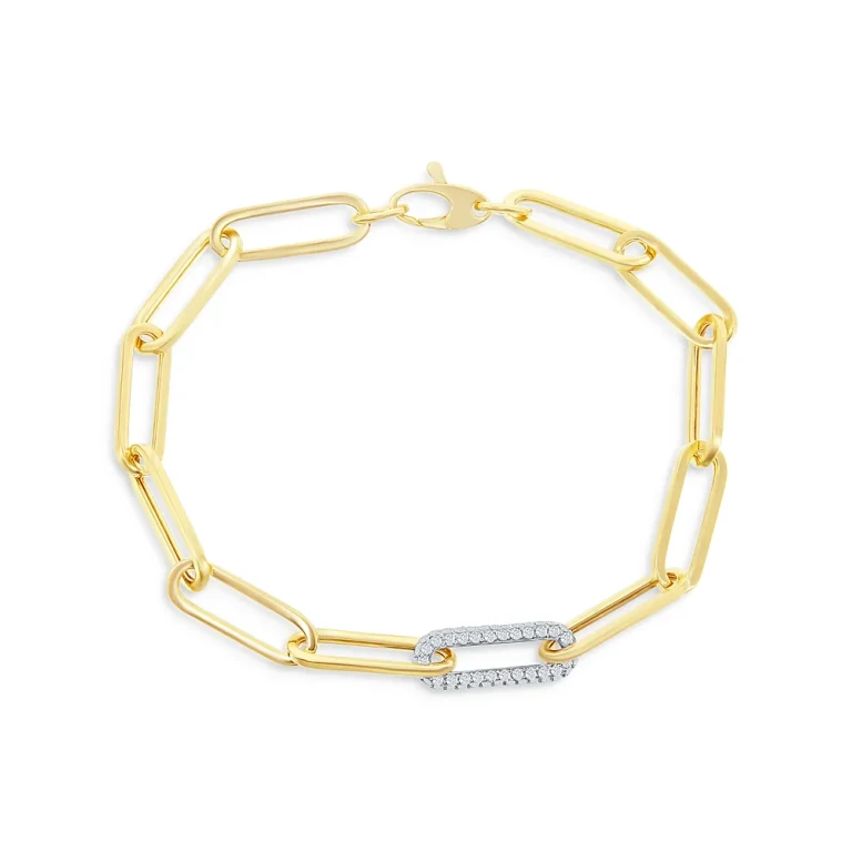 Diamond Paperclip Bracelet in 14K White & Yellow Gold, 0.70 tcw