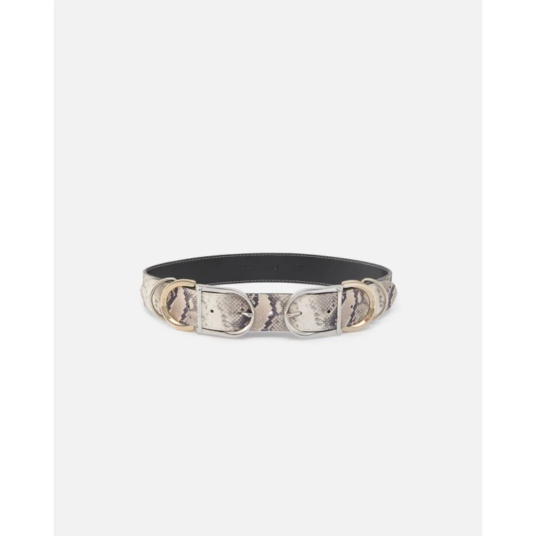 Pinko Python Embossed Leather Belt with Metal Loops 4 cm