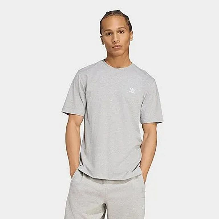 adidas Men's Originals Trefoil Essentials T-Shirt in Medium Grey Heather/White Size: XS