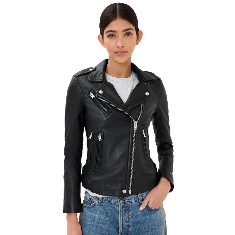 IRO Han Leather Jacket Navy 32