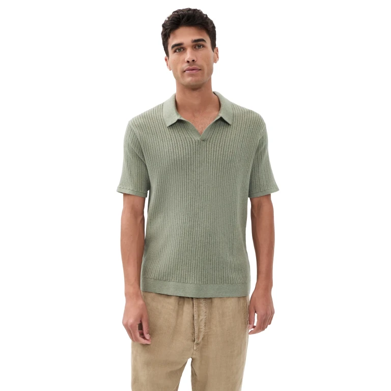 Marine Layer Liam Sweater Polo Topaz Stripe XXL