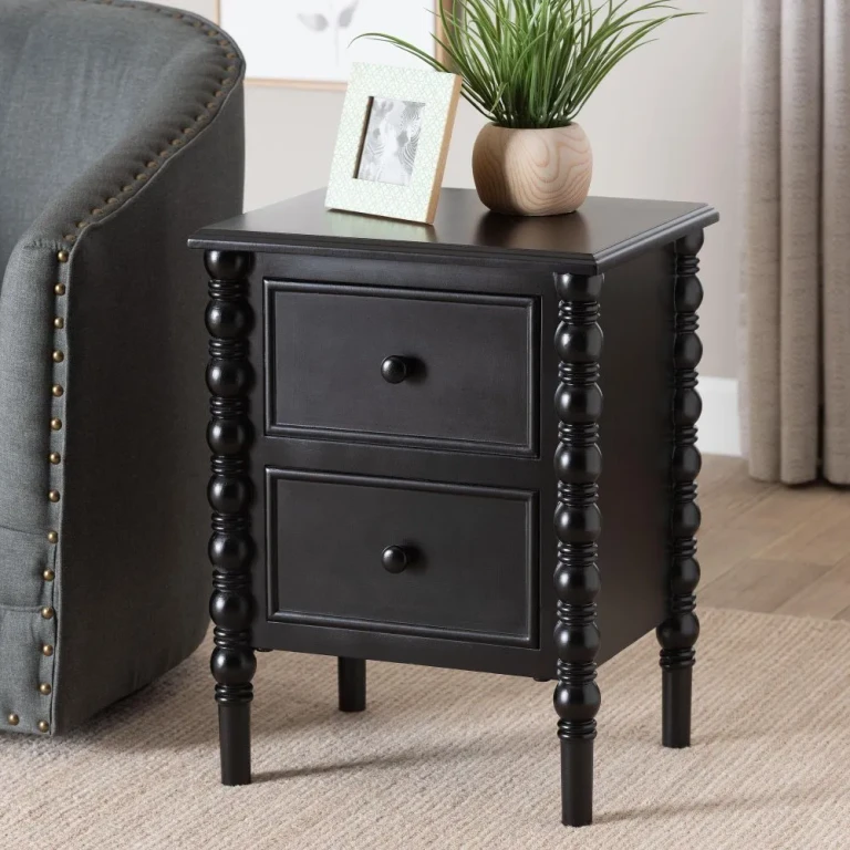 Milena Classic Black Wood 2-Drawer End Table with Spindle Legs