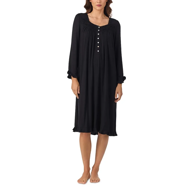 Eileen West Iconic Black Long Sleeve Long Nightgown