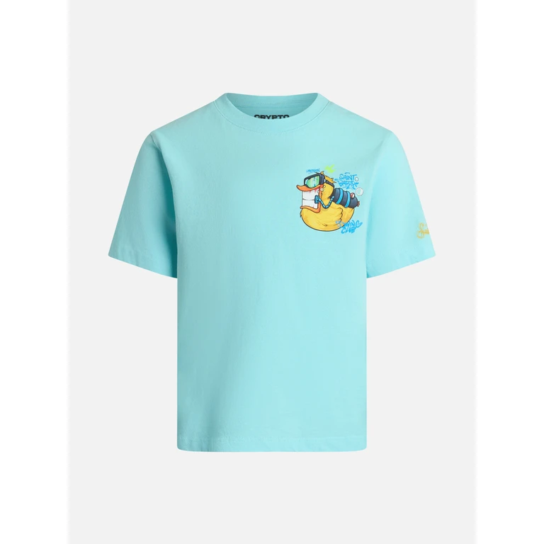 Mc2 Saint Barth Boy Cotton T-Shirt With Cryptopuppets Ducky Print Special Edition Green
