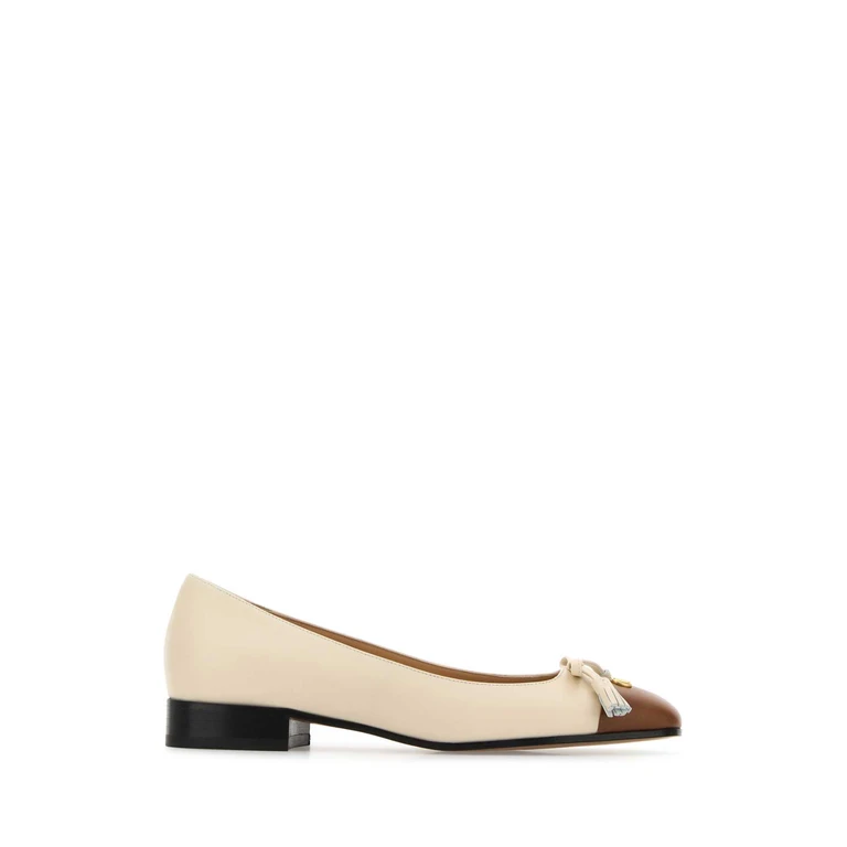 Valentino Garavani Ivory Leather Vlogo Signature Ballerinas