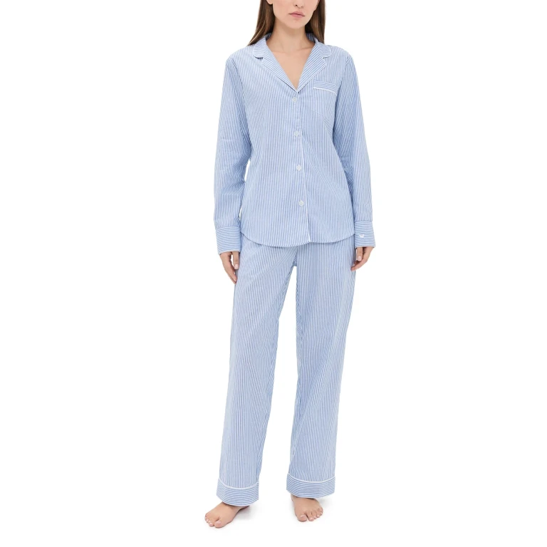 Petite Plume French Blue Seersucker Pajama Set Blue M