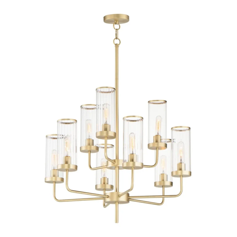 Satin Brass Nine Light Chandelier from the Crosby Collection