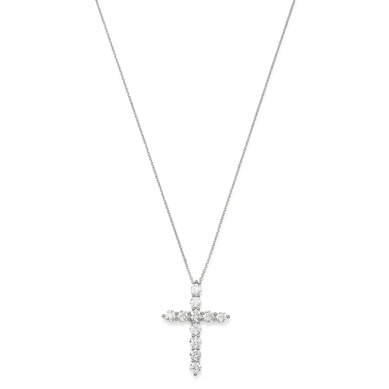 Diamond Cross Pendant Necklace in 14K White Gold, 2.0 tcw