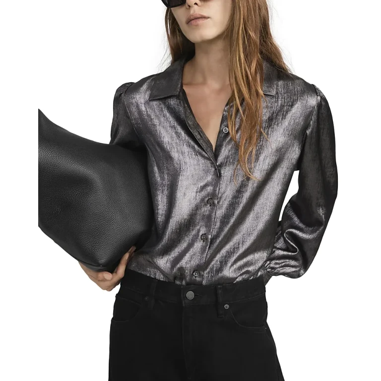 FRAME The Shiny Staple Blouse Gunmetal XS