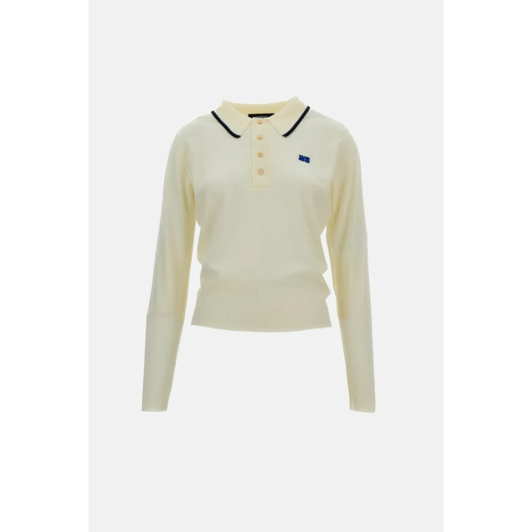 Slim Fit Long-Sleeved Knitted Wool Polo Shirt with Contrast Trims (US26KNS4877WO04591)