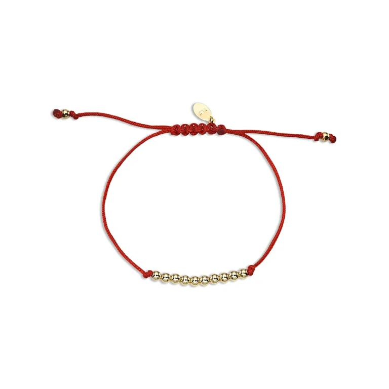 Zoe Lev 14K Yellow Gold Ball Bead Red Cord Slider Bracelet