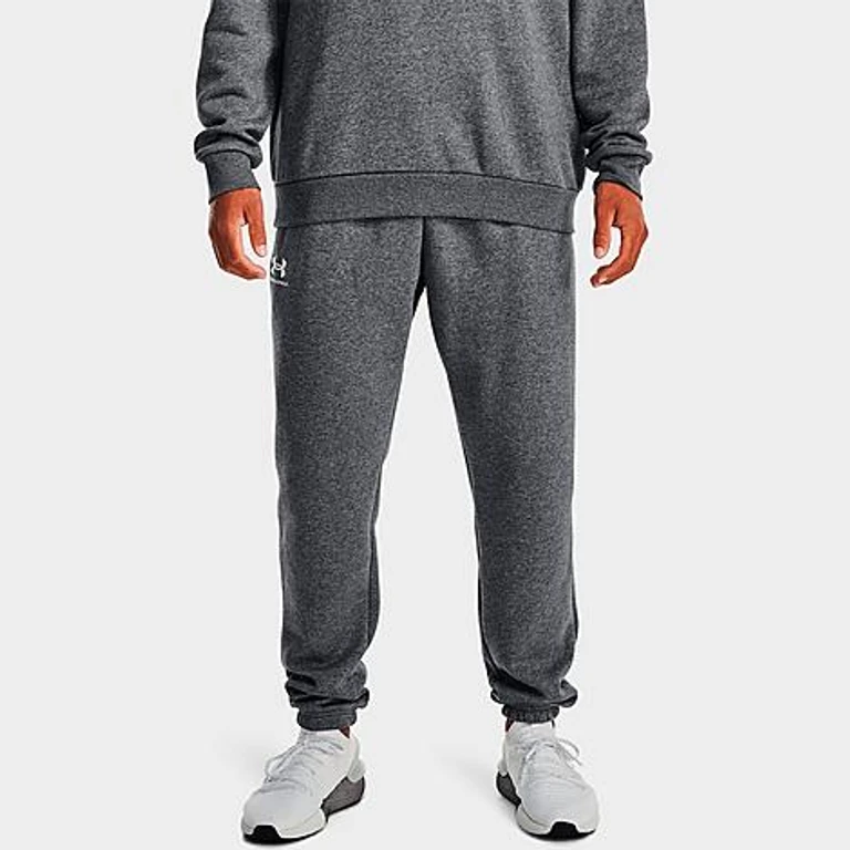 Under Armour Men's Essential Fleece Jogger Pants in Pitch Grey Medium Heather/White Size: XS