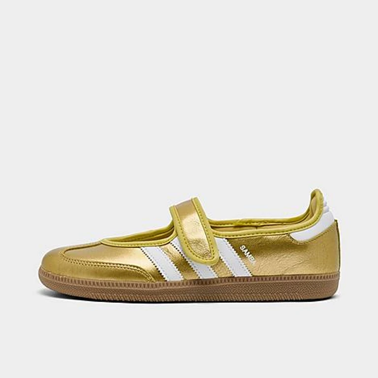 adidas Women's Originals Samba Jane Metallic Casual Shoes in Gold Metallic/Cloud White/Beige Size: 5.5