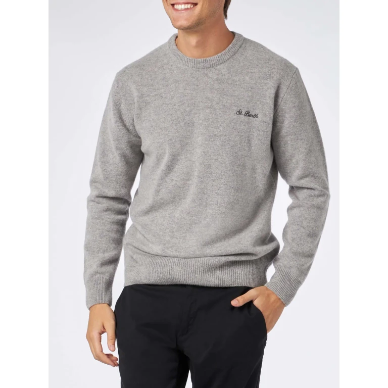 MC2 Saint Barth Heron Grey Melange Sweater With St. Barth Embroidery
