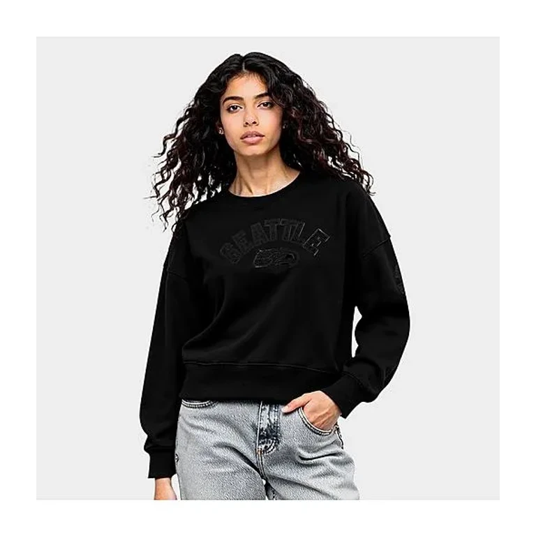 Pro Standard Women's Seattle Seahawks Fleece Crewneck Sweatshirt in Triple Black Size: XS