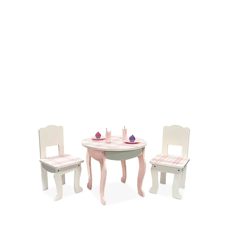 Sophia's by Teamson Kids Aurora Princess 18 Doll Pink Plaid Table & Chair with Accessories, Delight Pink - Ages 3-7