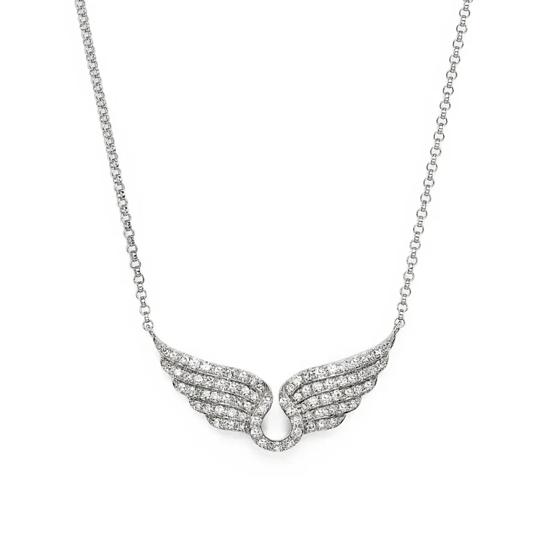 Diamond Wing Necklace in 14K White Gold, .30 tcw
