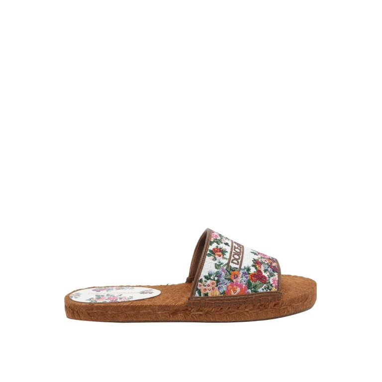 Embroidered floral espadrilla slides