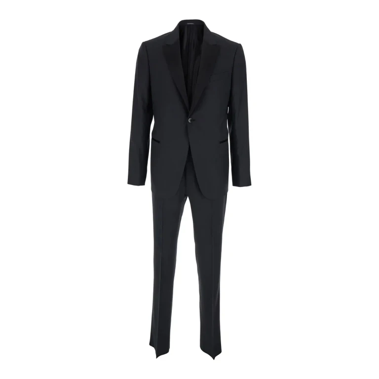 Emporio Armani Single-breasted Suit With Peak Revers And Black Satin Details For Men