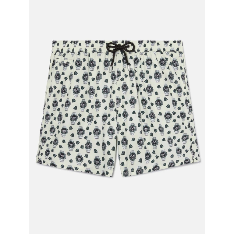 Mc2 Saint Barth White Lighting Micro Swim Shorts With Watch The Night Print Swimshort - Men