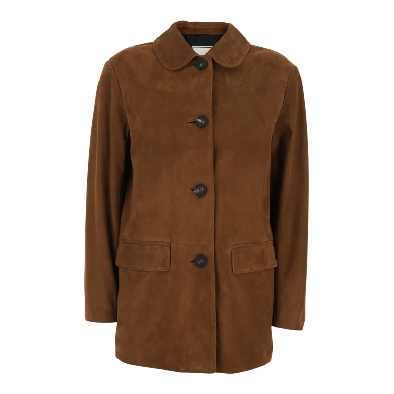 Tagliatore Brown Suede Jacket With Classic Collar And Two Flap Pockets For Women