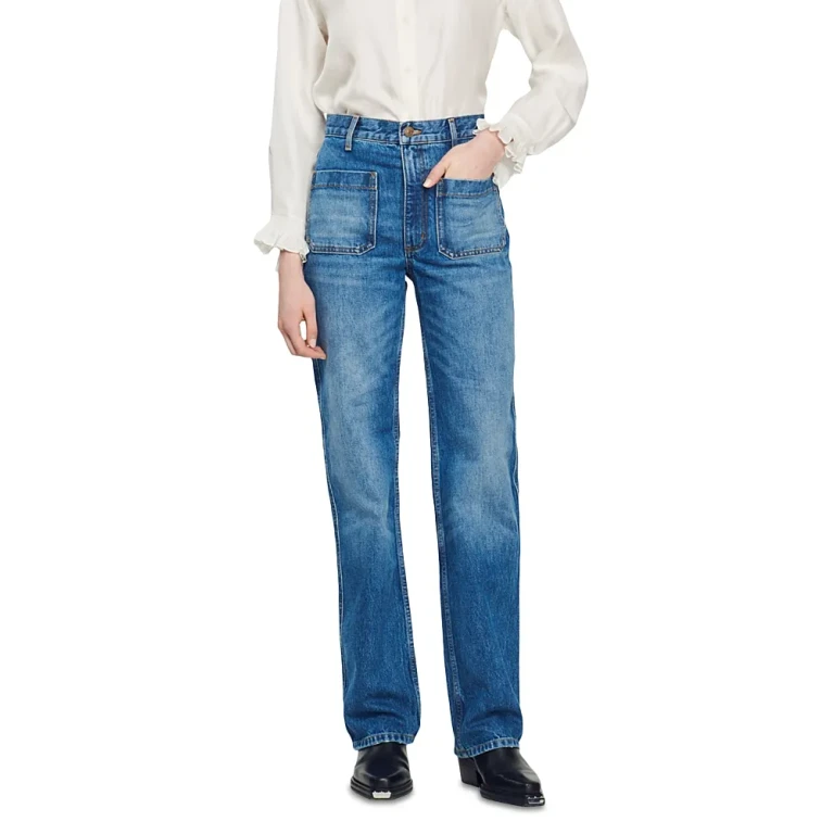 Sandro Moore High Rise Flare Jeans in Blue Jean