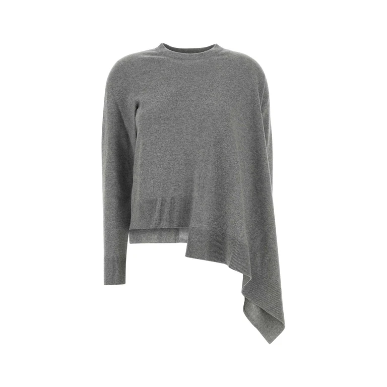 Grey Cashmere Blend Sweater Palegreymelange Asymmet Crwnk Jumper Maglieria - Women