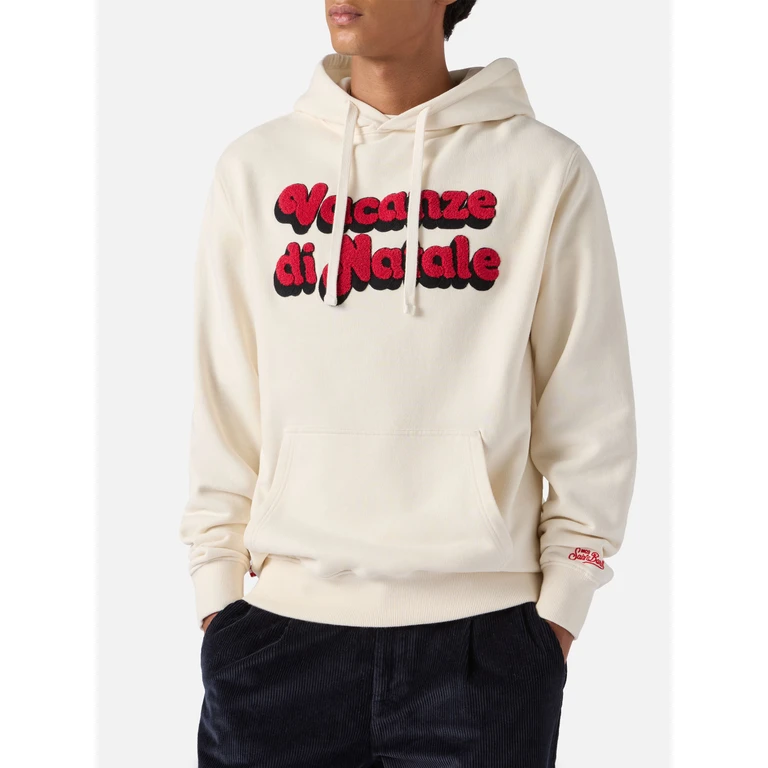 Mc2 Saint Barth Tribeca Cotton Hoodie White With Vacanze Di Natale Embroidery Special Edition Sweatshirt - Men