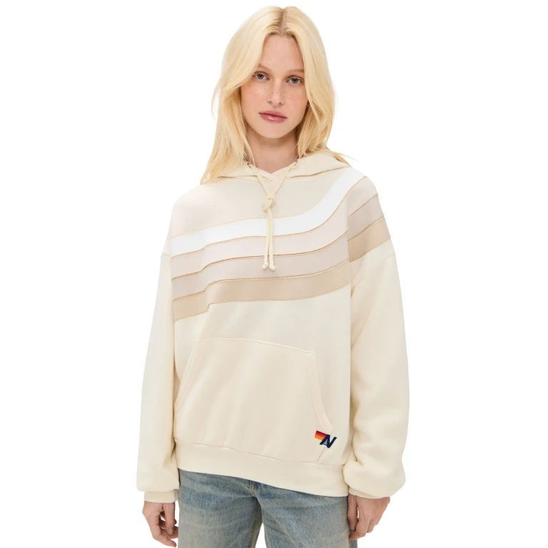 Aviator Nation Wave Stripe 4 Relaxed Pullover Hoodie Vintage White/Vintage White L