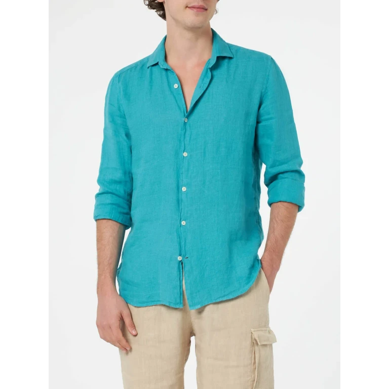 MC2 Saint Barth Pamplona Linen Shirt In Teal Green