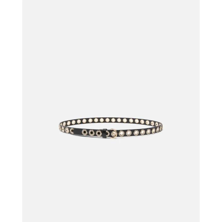 Pinko - Cintura in pelle da 2 cm con asole gioiello - XS