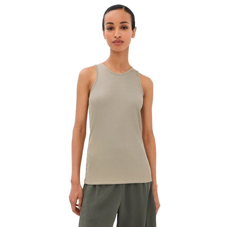 Tibi Stretch Viscose Ribbed Tank Top Taupe XS