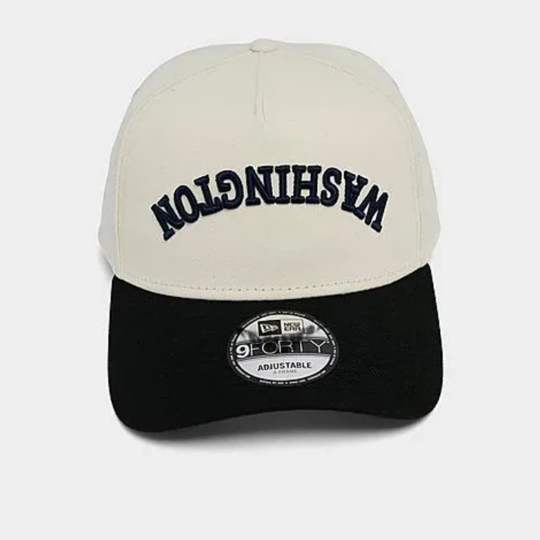 New Era Washington Wizards NBA 9FORTY A-Frame Upside Down Wordmark Snapback Hat in Chrome/Black
