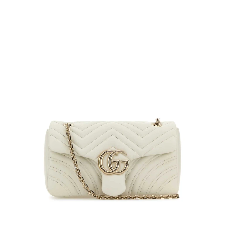Gucci White Nappa Leather Medium Gg Marmont Shoulder Bag Dustywhite Lamb Borse A Tracolla - Women