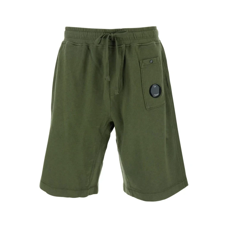 C. P. Company Green Shorts With Elastic Drawstring Waist And Logo Plaque On The Front In Cotton Man